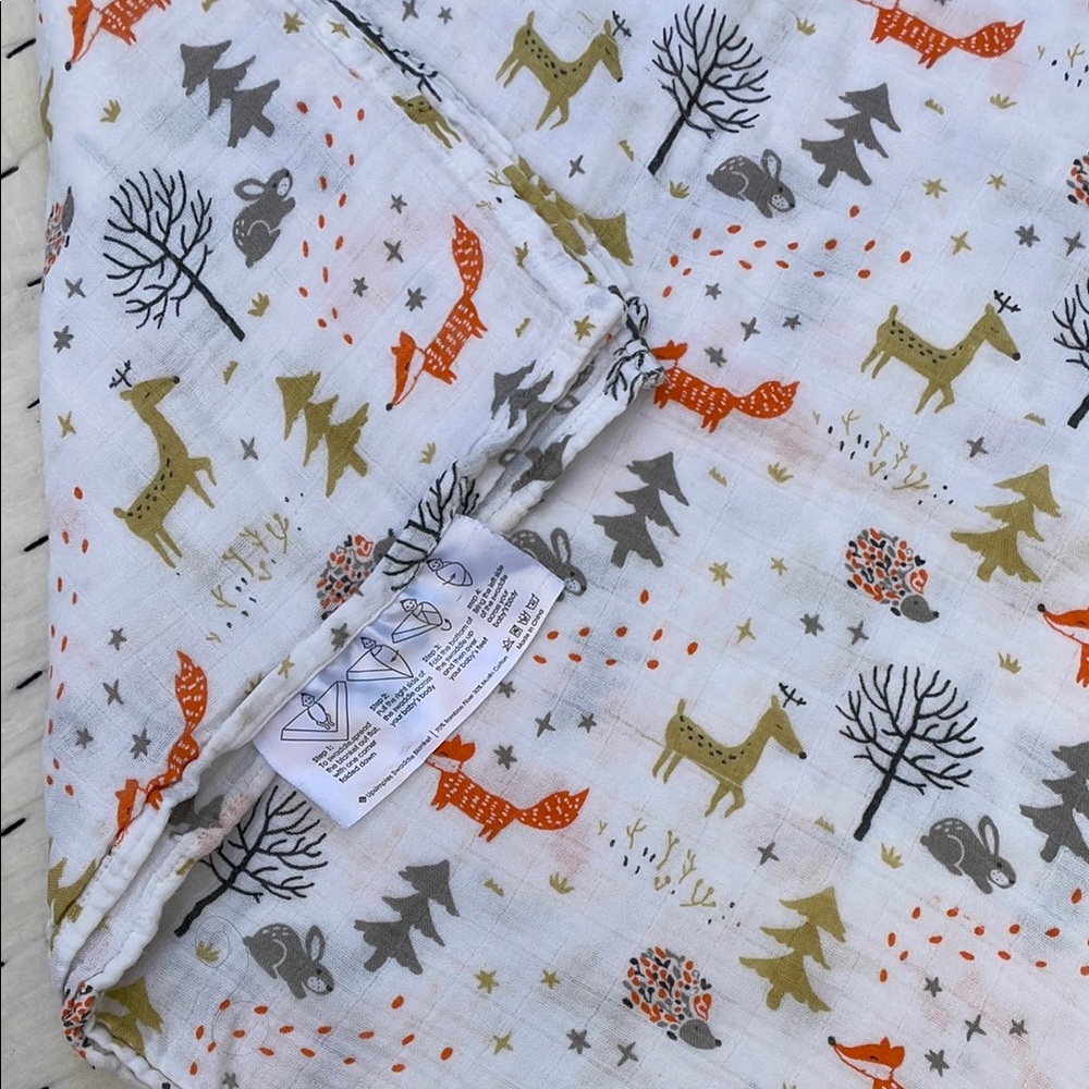 Muslin Swaddle Baby Blanket with woodland /Forest Animal Print